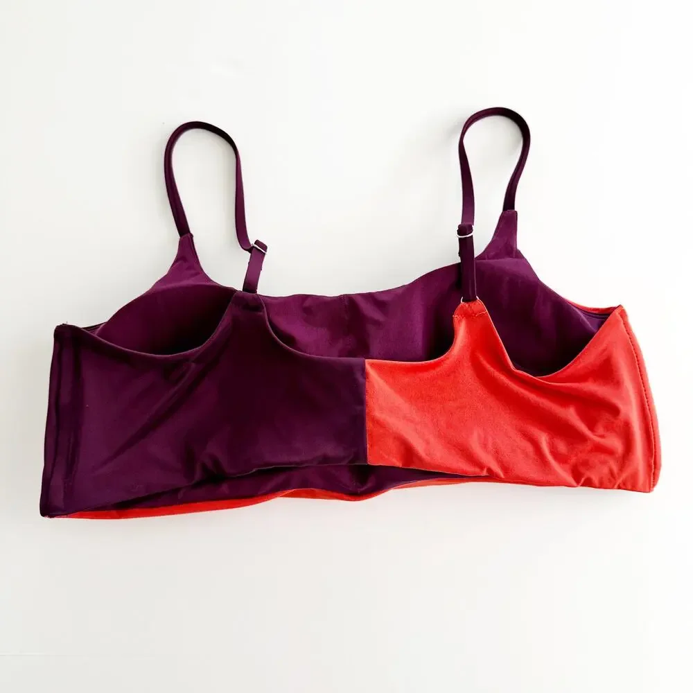 [Athleta] Orange Purple Asymmetrical Colorblock Scoop Neck Bikini Top Size XL